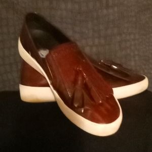 Patent leather slip ons